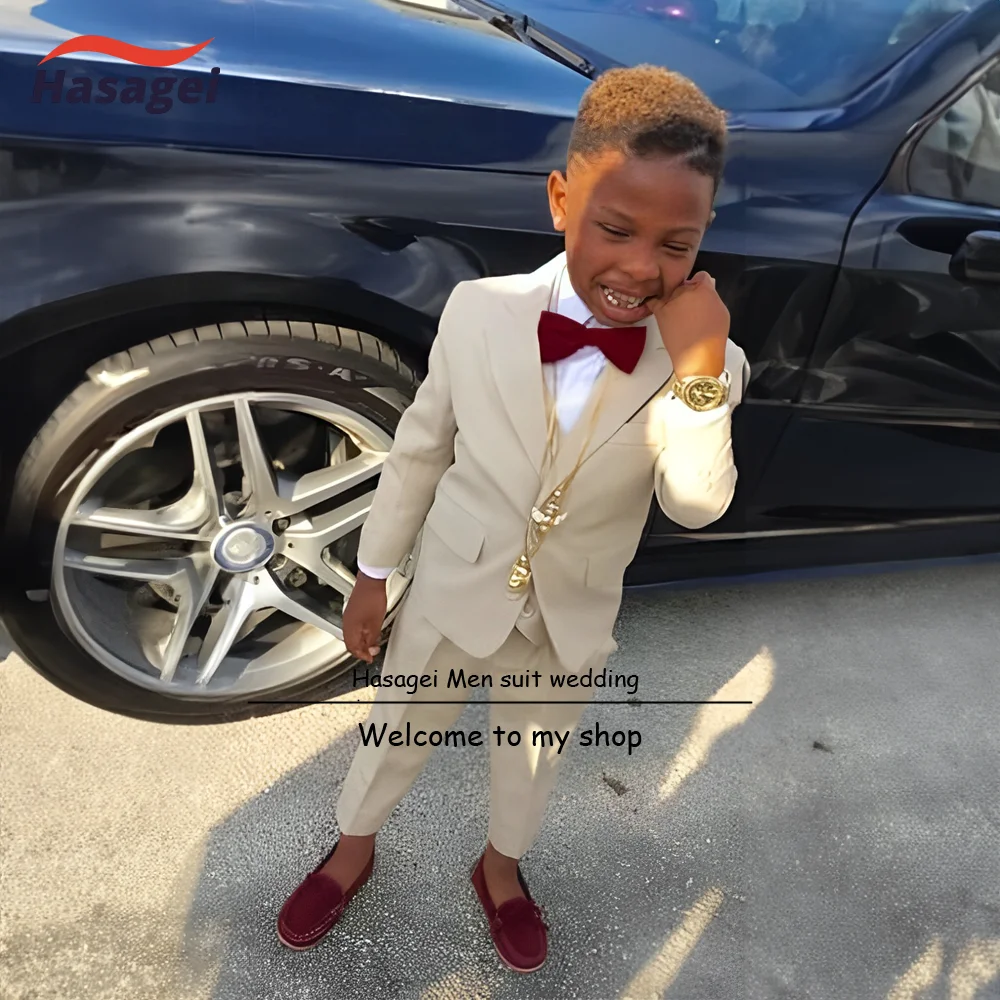 Khaki Boys Suit 3 Piece Suit Slim Fit Jacket Pants Vest Formal Party Dress Kids Wedding Tuxedo Custom Size