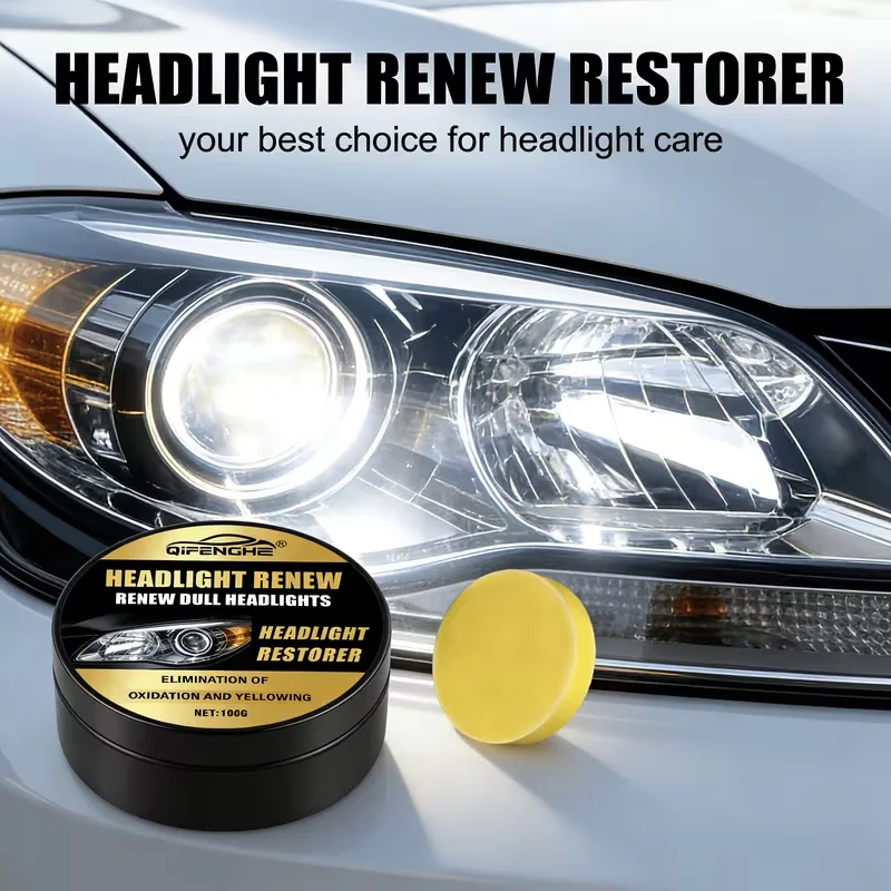 Headlight Restorer Polish Eliminate Oxidation Yellowing Remove Scratches Headlight Lens Renew Cleaner with Sponge Pad UV Protect
