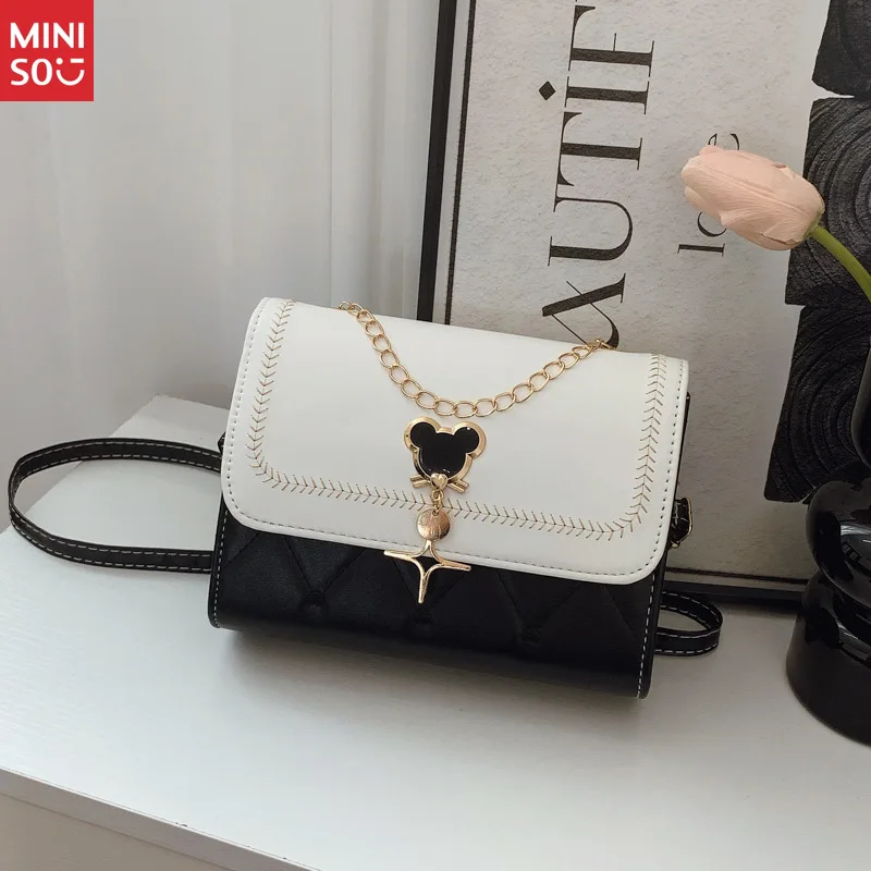 Miniso 2025 Nowa Modna Torba na Ramię dla Kobiet, Mała Kwadratowa Torebka z Kontrastowym Designem