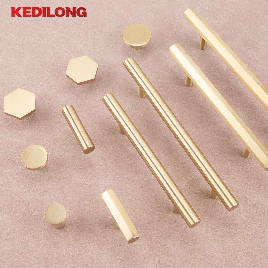 KEDLO Modern minimalist brass gold drawer long handle European luxury hexagonal knob furniture hardware kitchen cabinet handle