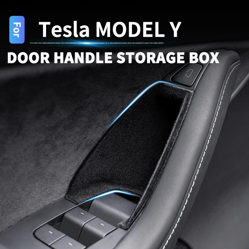 

for Tesla Model Y 3 Door Side Storage Box Handle Pocket Armrest Flocked Passenger Storage Tray Container Interior Accessories