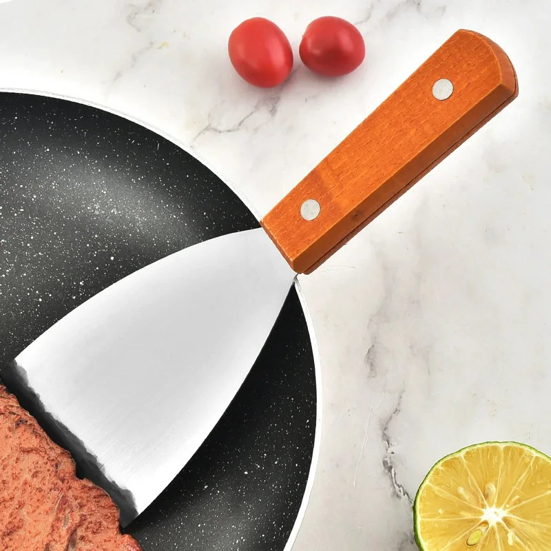 قواطع البيتزا ملعقة مائلة ستيك برغر فطيرة البيتزا مكشطة مجرفة أواني المطبخ الشواء مقبض خشبي الفولاذ المقاوم للصدأ #6