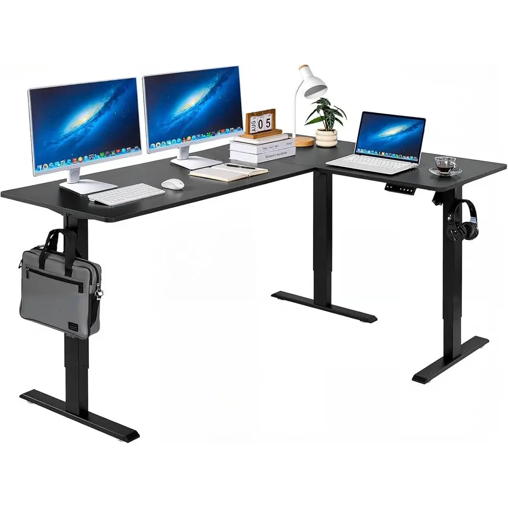 

L Shaped Standing Desk 71 x 47 inch, 3 Memory Height Adjustable, Electric Standing Desk with Dual Motor, 2 Hooks & Cable Hole, H