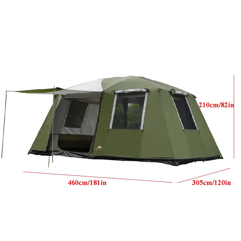 Ultralarge 2sleeping Rooms 1hall Camping Tent 6-12Persons Double Layers Waterproof Windproof Outdoor Party Family Tourist Gazebo