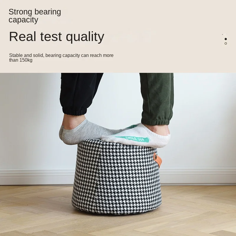 Portable Houndstooth Pouf Nordic Fabric Small Stool Hallway Ottoman Living Room Pedal Sofa Ottoman Creative Pouf Round Stool