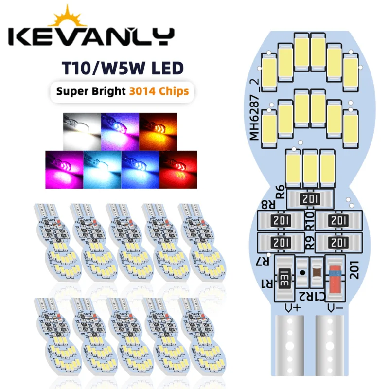 

KEVANLY 4pcs T10 194 W5W Car Reading Interior Light 30pcs 3014 SMD Chips Daytime Running Lights License Plate Lamp 12-24V