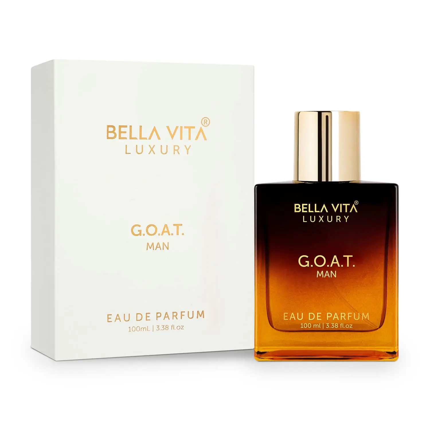 

BELLAVITA G.O.A.T. MAN Fragrance: Premium Gold Cap, 100ml Long-Lasting Sophisticated Aroma for Men