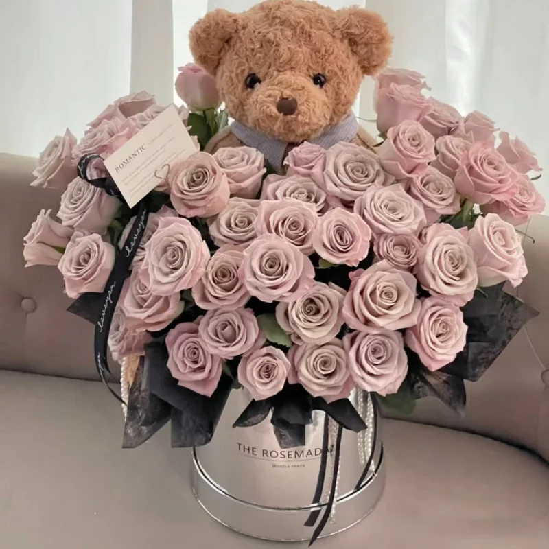 Personalizzato. San Valentino Vaso di fiori Scatola di fiori Abito a specchio Secchio di fiori rotondo Scatola di fiori in argento Bouquet di fiori Organizzare