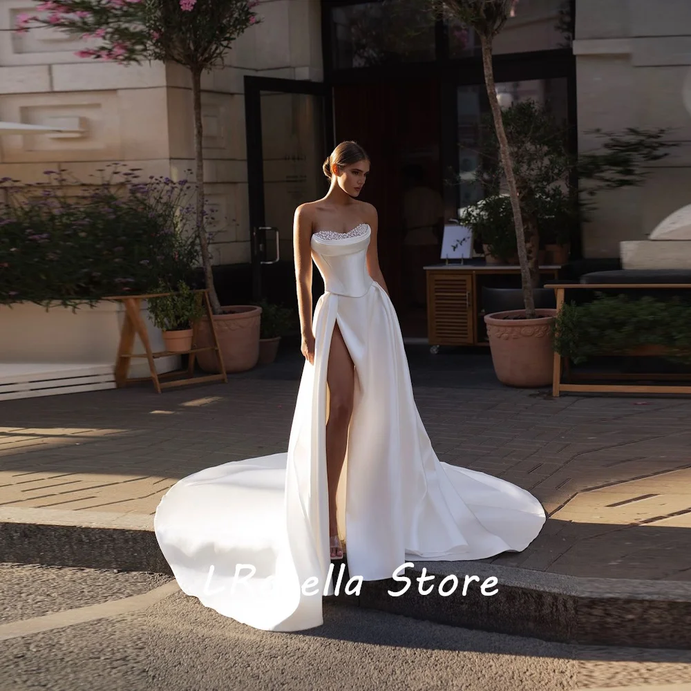 

LRosella Wedding Dress Strapless Pearl A-line Senior Satin Floor-Length Elegant Exquisite Morden style Luxury فساتي2024