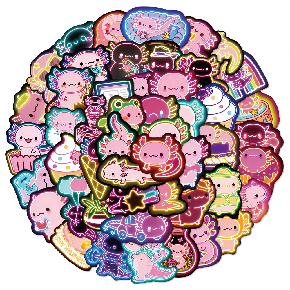 Autocollants imperméables amusants de dessins animés d'animaux Axolotl, 10/30/50/100 pièces, pour ordinateur portable, Scrapbook, téléphone, journal, décoration