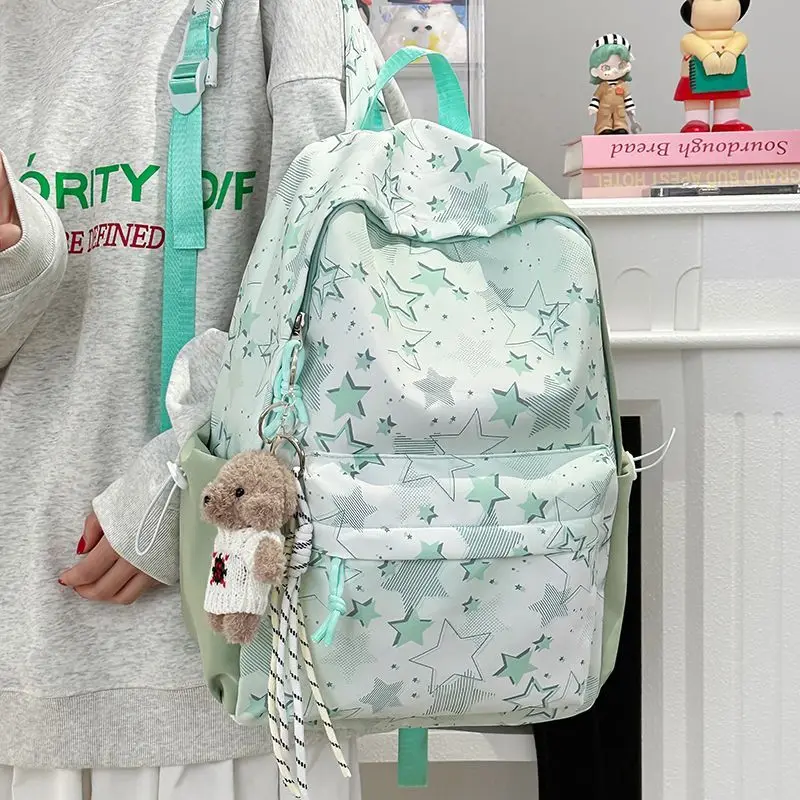 Cute Backpack Nylon Fabric Kawaii Star Student Schoolbag Large Capacity Storage Bag Commuter Travel Backpack Back To School