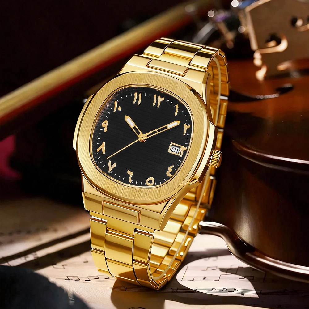 

Set Casual Handsome Pointer Style Men's Watch Set, 1 Pc Watch+2 Pc Jewelry Set, Holiday Select