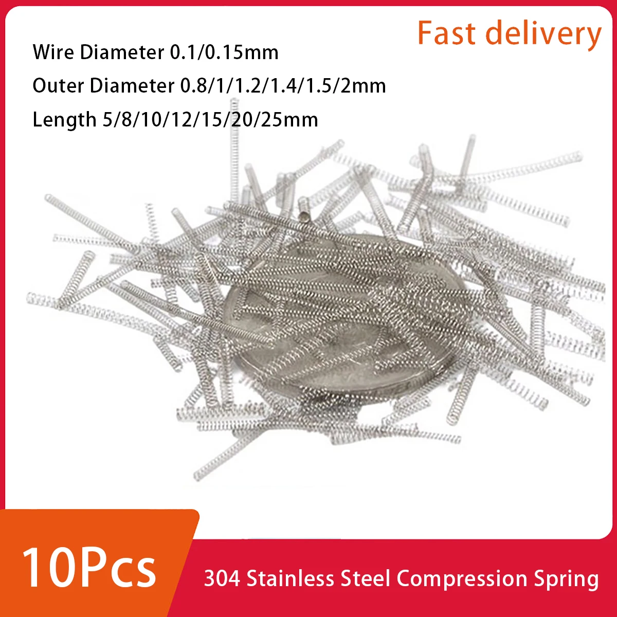 

10Pcs 304 Stainless Steel Compression Spring Precise Tiny Spring Wire Diameter 0.1/0.15mm Outer Diameter 0.8-2mm Length 5-25mm
