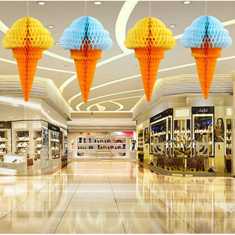 Ice Cream Honeycomb Balls Paper Lanterns Pompoms Wedding Decorations Supermarkets Shopping Markets Garland Decoration