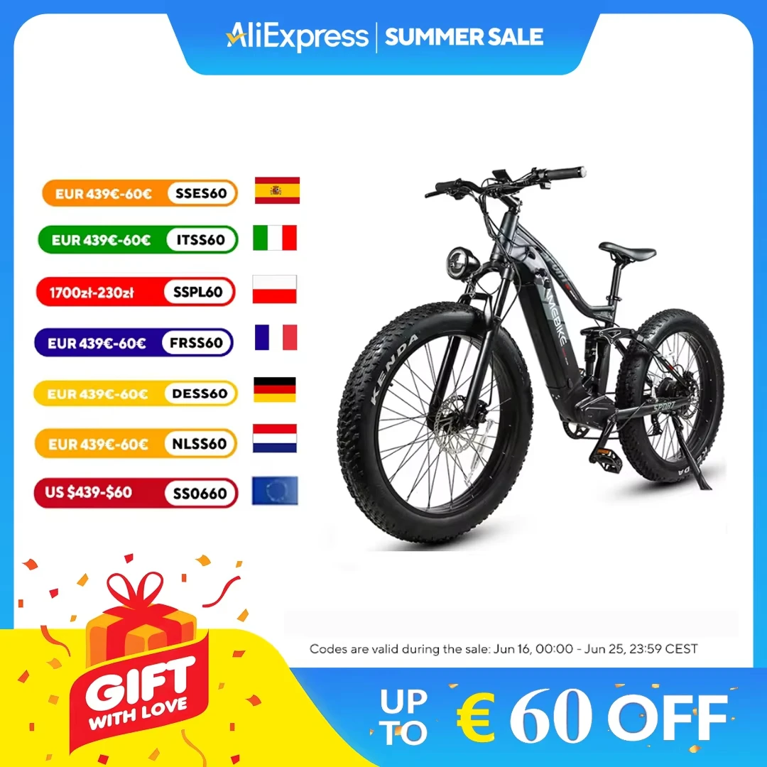 

SAMEBIKE RS-A08 Электрический велосипед 1000 Вт Мощный двигатель 48 В 17 Ач Аккумулятор Гидравлический тормоз Электрический велосипед 26*4,0 дюймов Электрический велосипед с толстыми шинами