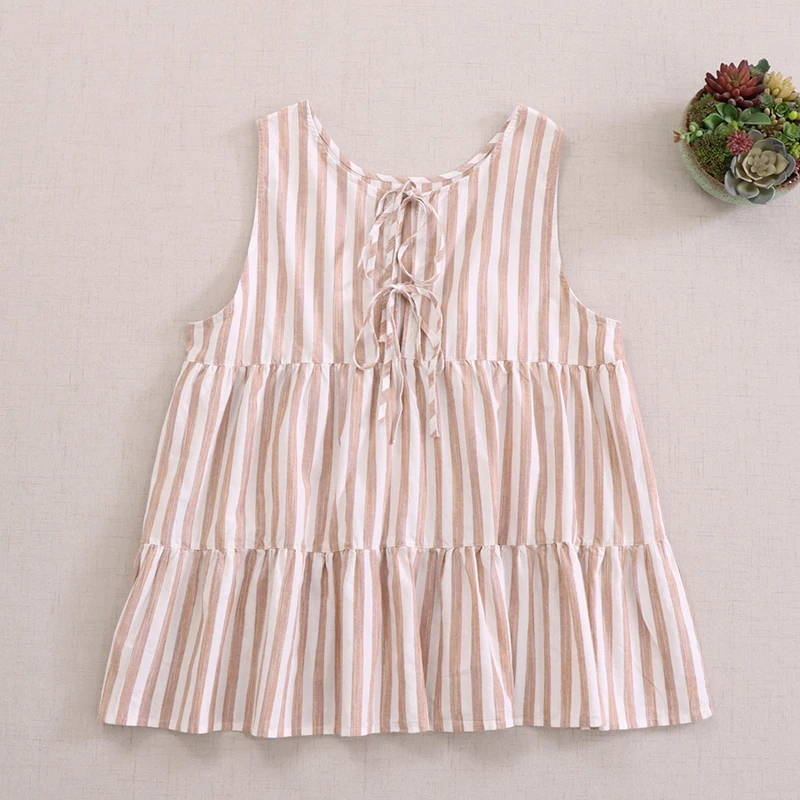 Summer New Japanese Sweet Mori Girl Vintage Striped 100% Cotton Tank Tops Women O-Neck Sleeveless Casual Loose Vest Tops