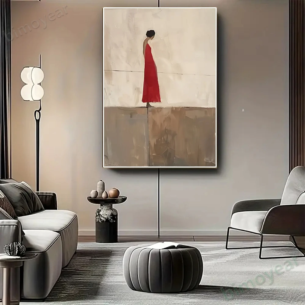 

100% hand drawn woman in red abstract oil painting original wall painting home living room decoration paint interior aesthetics