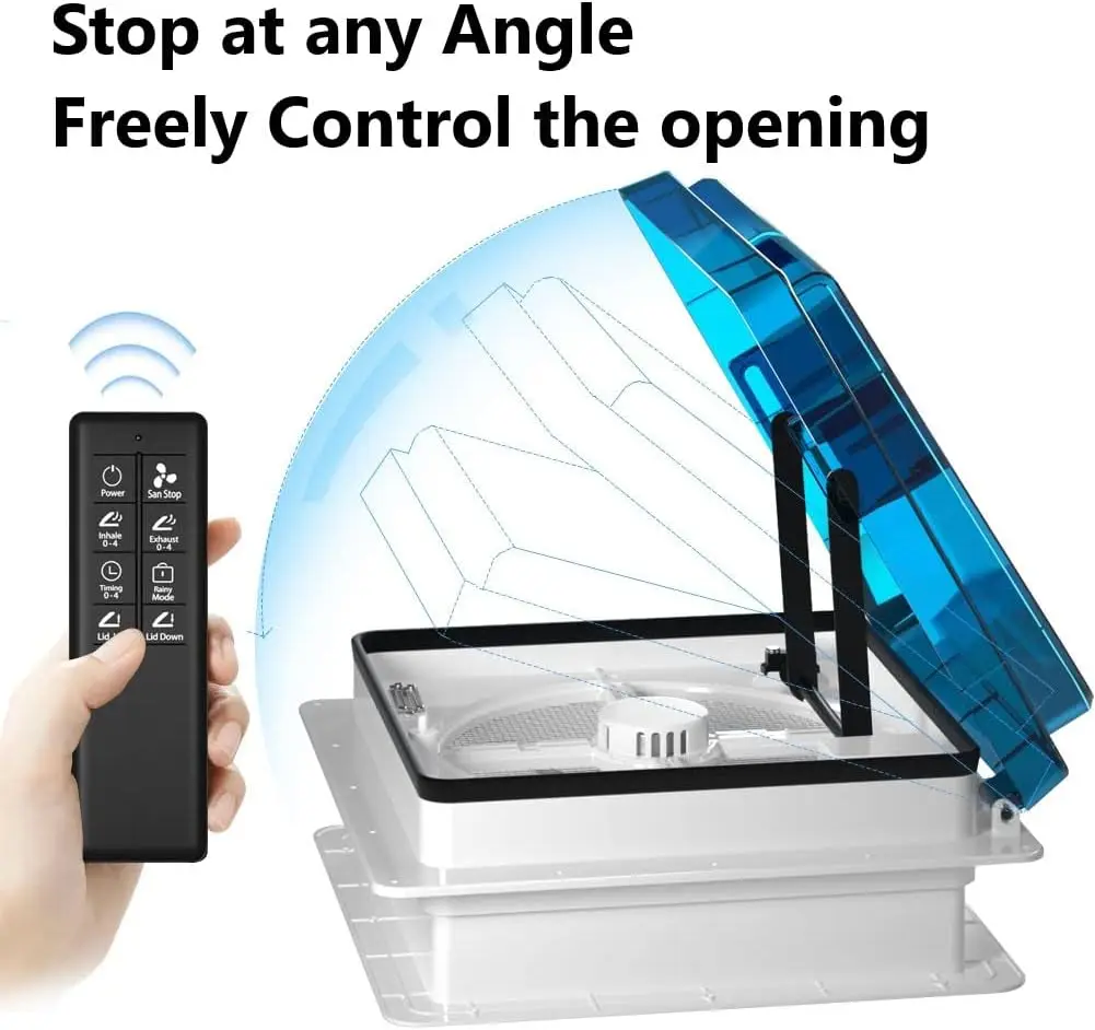 2012 Air Max 14 "تنفيس RV سقف تنفيس عكسها مروحة العادم، صوت منخفض للغاية RV مروحة سقف تهوية الهواء 12 فولت عن بعد