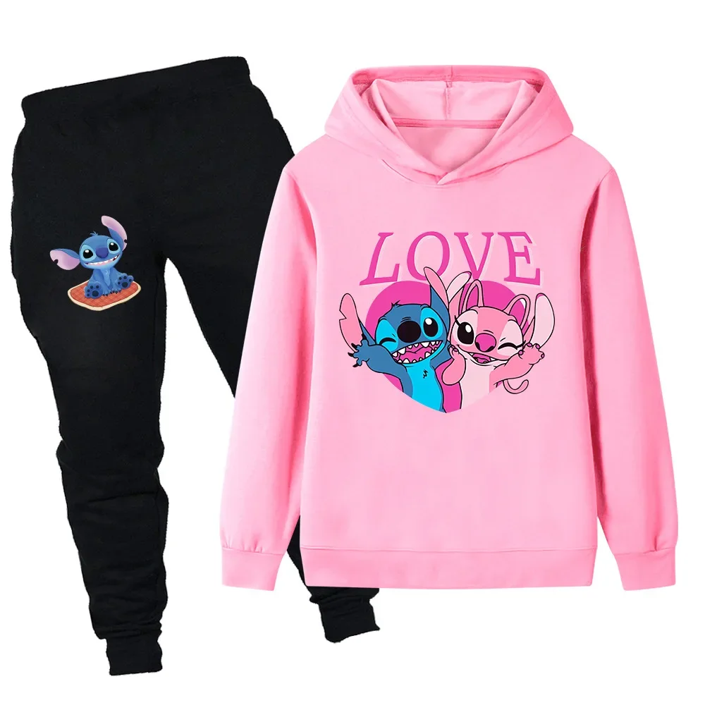 

Disney Cute Stitch Children's Hooded Sweatshirt Set Long-sleeve Top+Long Pants Autumn Winter Daily Sports Street Casual Clothing