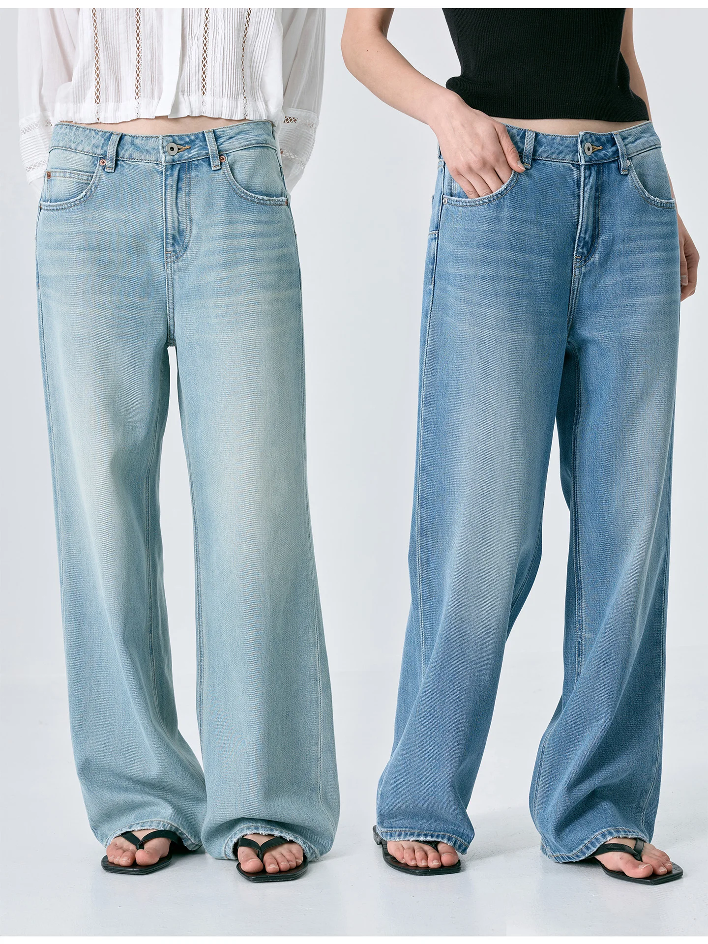 

Удобные дышащие джинсы с высокой талией и широкими штанинами, женские прямые длинные брюки из хлопка, светло-голубой деним, эффект похудения