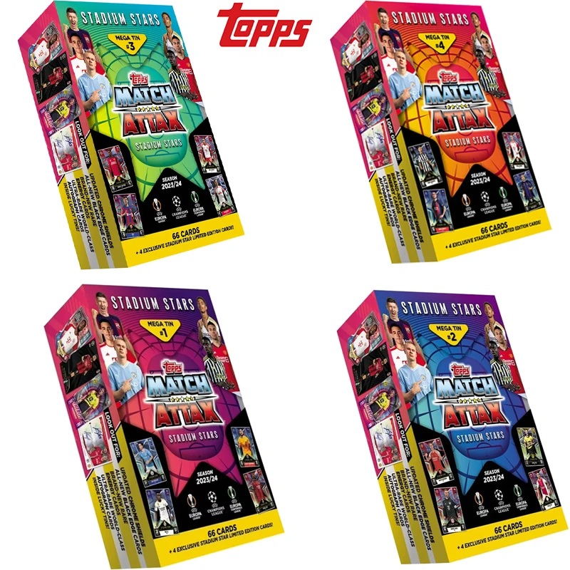 

Официальный топпс Match Attax 23/24 Tin, мега-коробка с 66 карточками и 4 эксклюзивными ограниченными хитами, популярный полный подарочный набор для фанатов игр.