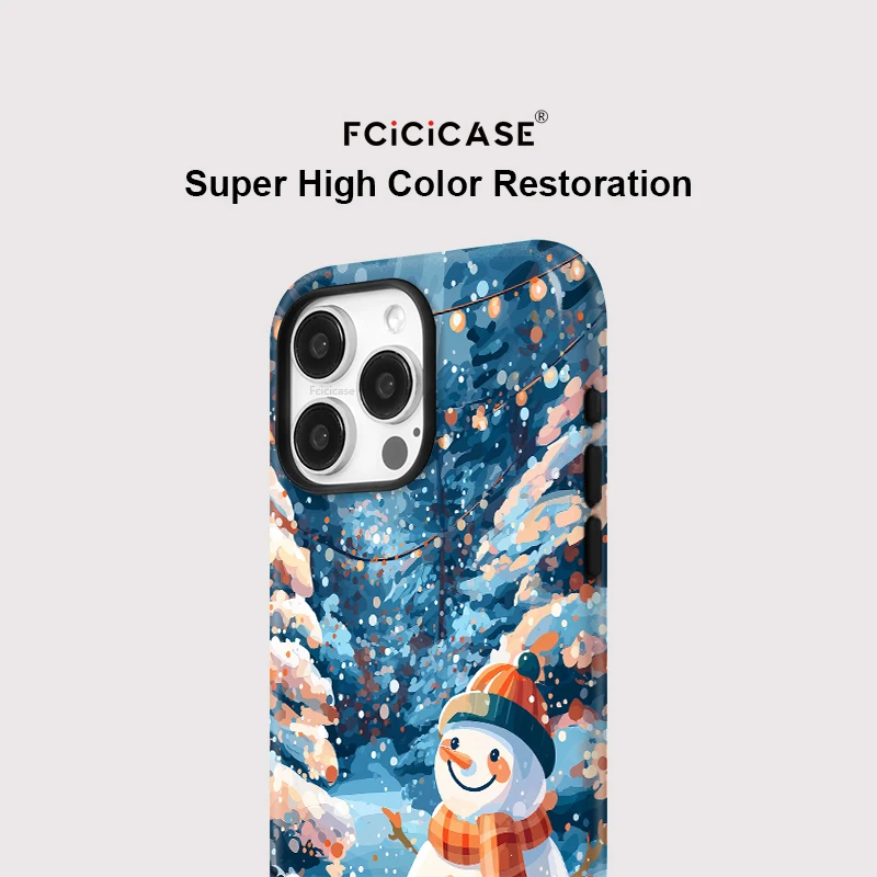 เคสโทรศัพท์แม่เหล็ก Fcicicase สำหรับ Magsafe สำหรับ iPhone 17 16 Pro Max 15 Plus 11 12 13 14 Pro ลายตุ๊กตาหิมะ ป้องกันการกระแทก