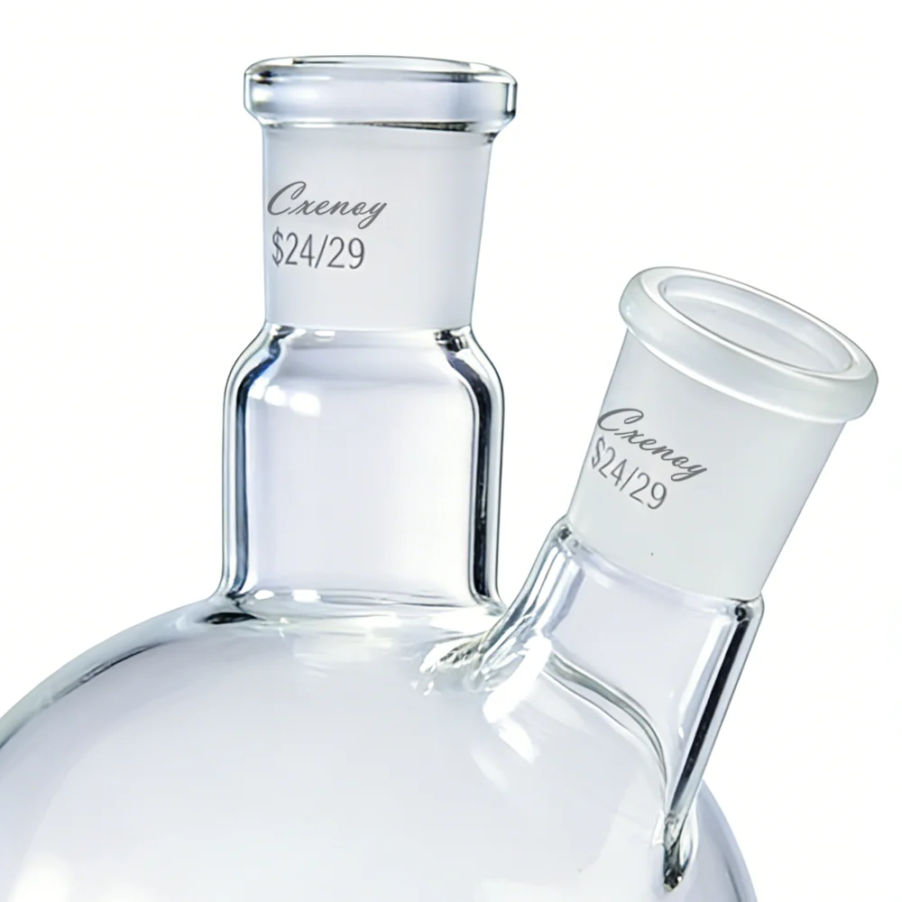 Kolba szklana okrągłodonna dwuszyjna o pojemności 50ML-500ML, wykonana z wysokiej jakości szkła borokrzemianowego, kolba reakcyjna, materiały laboratoryjne chemiczne. — zdjęcie produktu 6