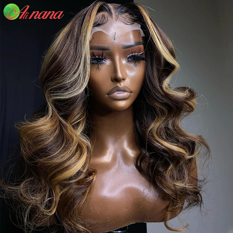 

Body Wave Highlights Wig Lace Closure Human Hair Wig 13x4 Lace Frontal Wig Pre-Plucked Ombre Blonde Colored Wigs For Black Women