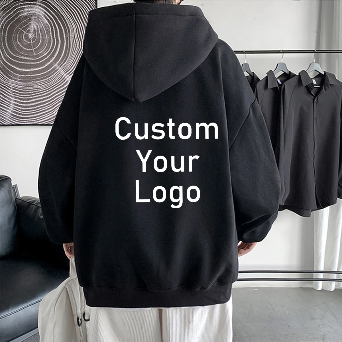 Men\'s Zipper Hoodies Sweatshirts 600/Gsm Custom Make Your Own Design Logo Texts Loose Oversized Solid Hooded Sweatshirts