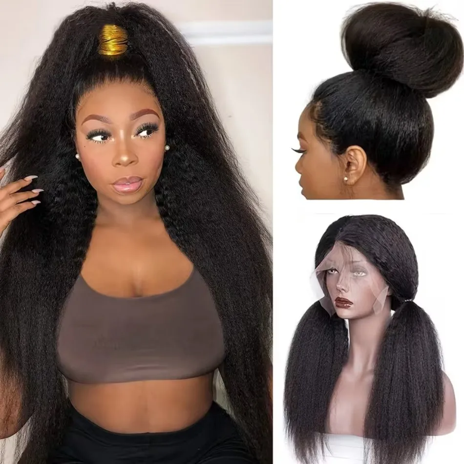 Picture 3: 40 Inch Kinky Straight 360 Full Lace Wig Human Hair Wigs Pre Plucked Hd Lace Front Wigs 250 Density Brazilian Original For Women