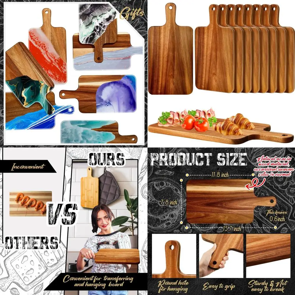 

Acacia Wood Cutting Boards, 10 Pack, 15.7x7.8 Inch, Serving and Chopping Boards for Kitchen Use, Ideal for Pizza, Bread, Cheese,