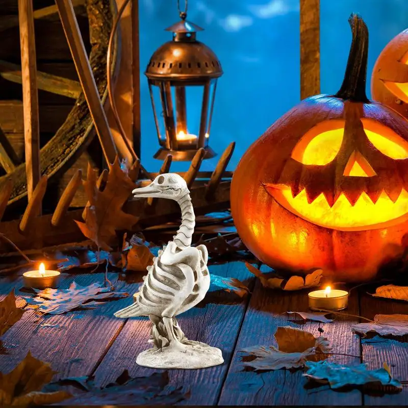 Resin Skeleton Duck Horror Desktop Halloween Ornament Skeleton Duck Scary Statue Haunted House Scene Props Indoor Decor For Stud