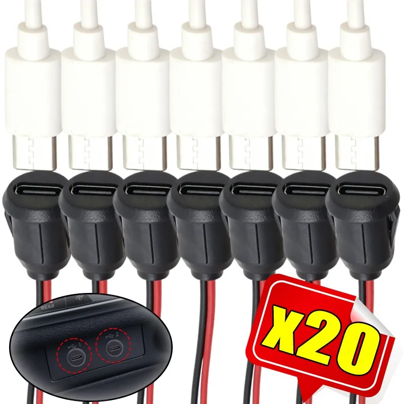 Waterproof Quick Charge Port TYPE-C Female Charger 2 Pin USB-type C Plug Battery Cable Connector Car Interior Accessory 1-20Pcs