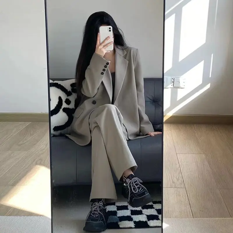 High-End Faionable Casual Damespak Jaet Set Long Sve Professionele Look Polyestervezel Nieuwe Sle Lentecollectie