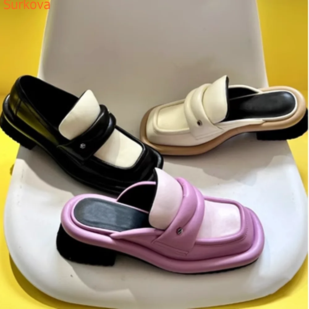 Square Toe Mules High Heel Slippers  Square Heel Summer Fashion Casual  2023 New Arrivals European  Dress Women Modern Shoes