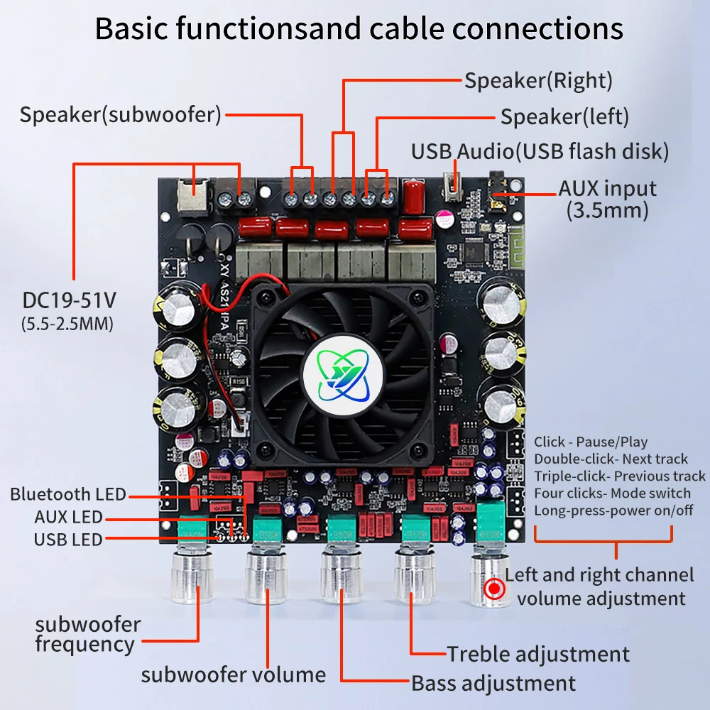 AS21HPA Bluetooth Digital Sound Amplifier Board 2.1Channel Dual Channel Subwoofer 300W*2+600W TPA3255 High-Power Audio Amplifier