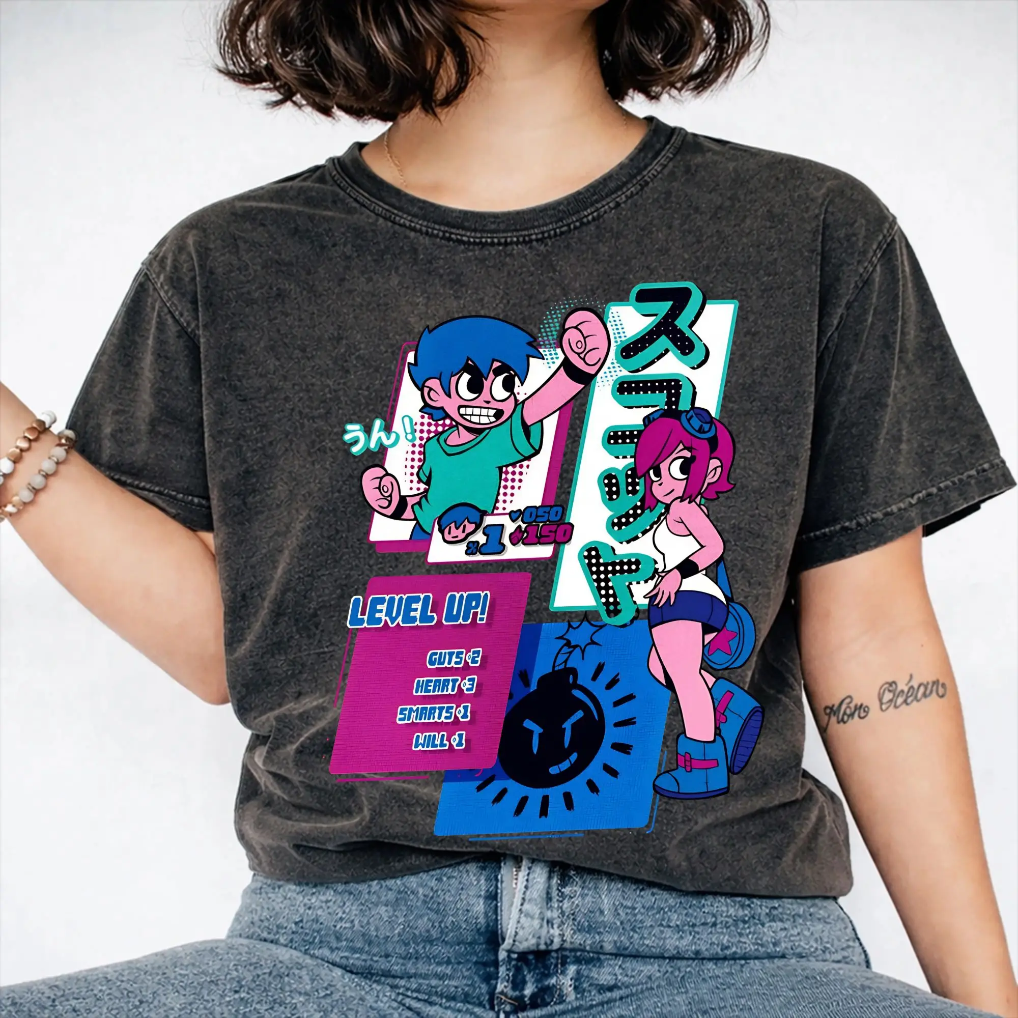 Harajuku Washed Shirt Scotts Pilgrims universe  Merch Novelty T Shirt High Street  Streetwear Graphic Printed Tee Shirt