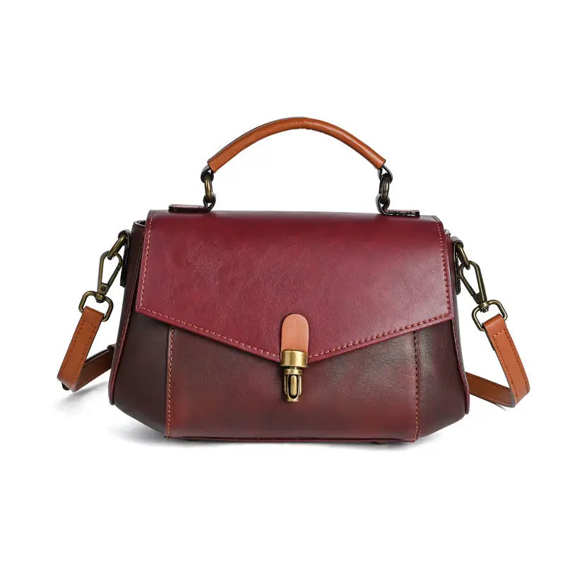 New Women's Package Vintage Leather Small Bag Cowhide Handbag Women's Styling Bag Mother bale Vegetable Tanned Leather Package