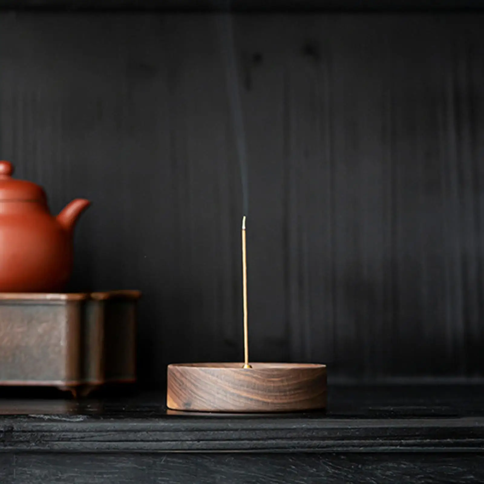 Wood Round Incense Burner Incense Sticks Holder Ash Catcher Desktop Centerpiece Home Fragrance for Yoga Bedroom Office Decor
