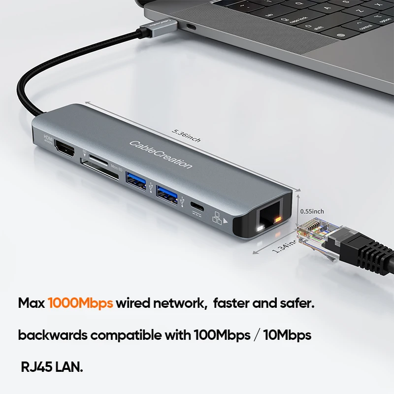 كابل USB نوع C Hub HDMI 4K60Hz 7 في 1 USB C محول RJ45 PD100W SD نوع C دونغل لماك بوك اير برو M1 باد برو الكمبيوتر