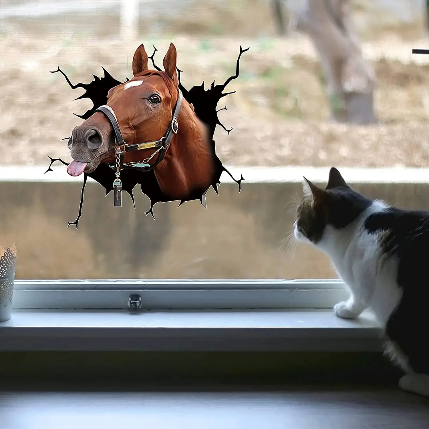 

Автомобильная наклейка с лошадьми и трещинами, 3D имитация наклеек для домашних животных, забавные съемные художественные наклейки, украшение для дома и улицы, Настенная Наклейка