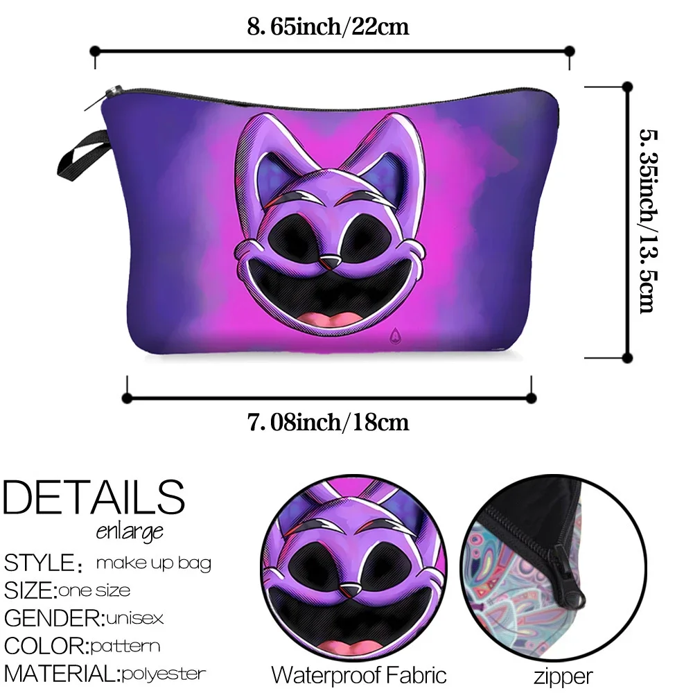 Smiling Crittersed Catnap Women Kid Cosmetic Bag Anime Cartoon Printed for Girl Child Female Coin Makeup Storage Purse Cute Gift