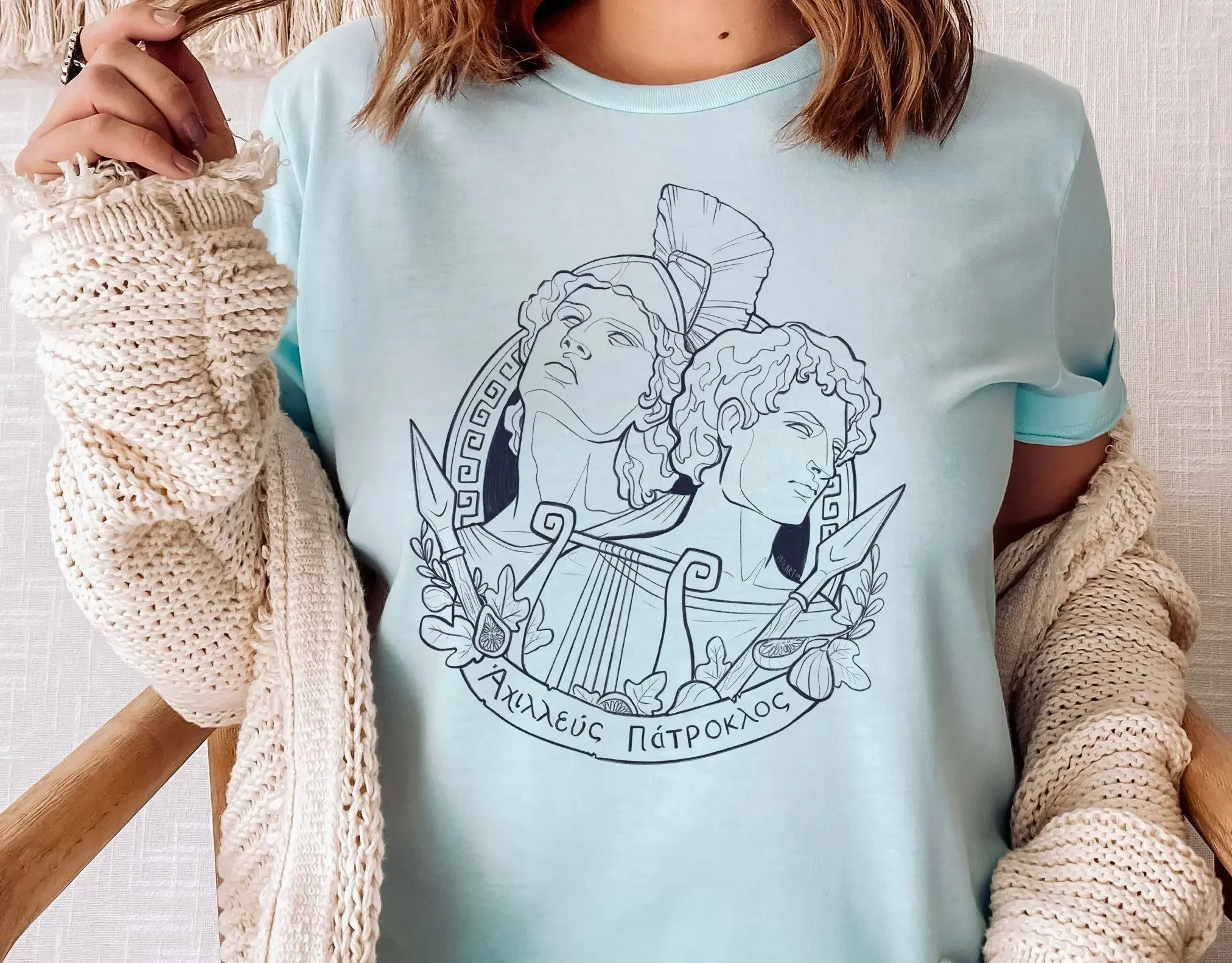 Achilles & Patroclus T-Shirt | Greek Mythology Song Of Achilles Artwork With Ancient Greek Names Book Lover