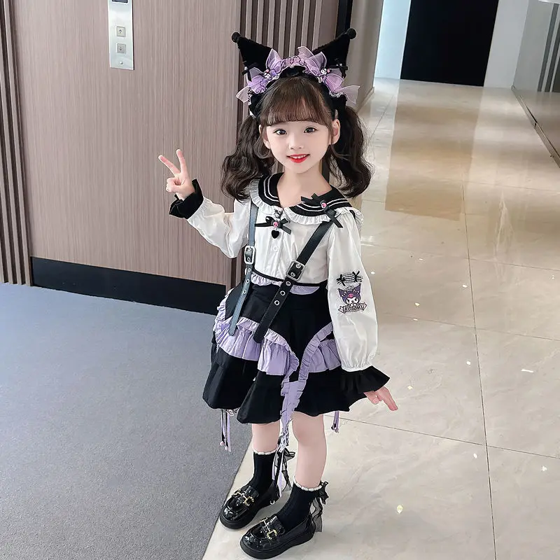 Женский костюм с юбкой Kuromi Jk, аниме Sanrioed Girl, куртка, рубашка, юбка на подтяжках Y2K, юбка принцессы в стиле "Лолита", женская одежда для косплея, подарок