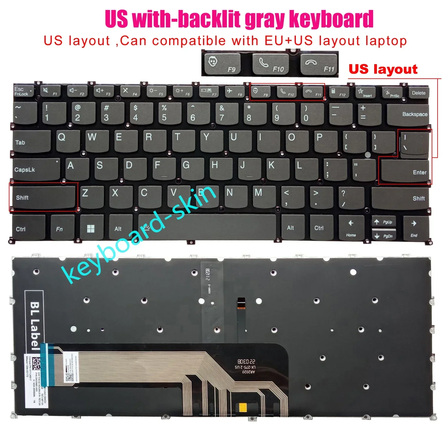 New US Keyboard with-Backlit without-frame for Lenovo ThinkBook S14 G2-ALC,S14 G2-ITL,S14 G2 IJL,S14 G2 IAP laptop