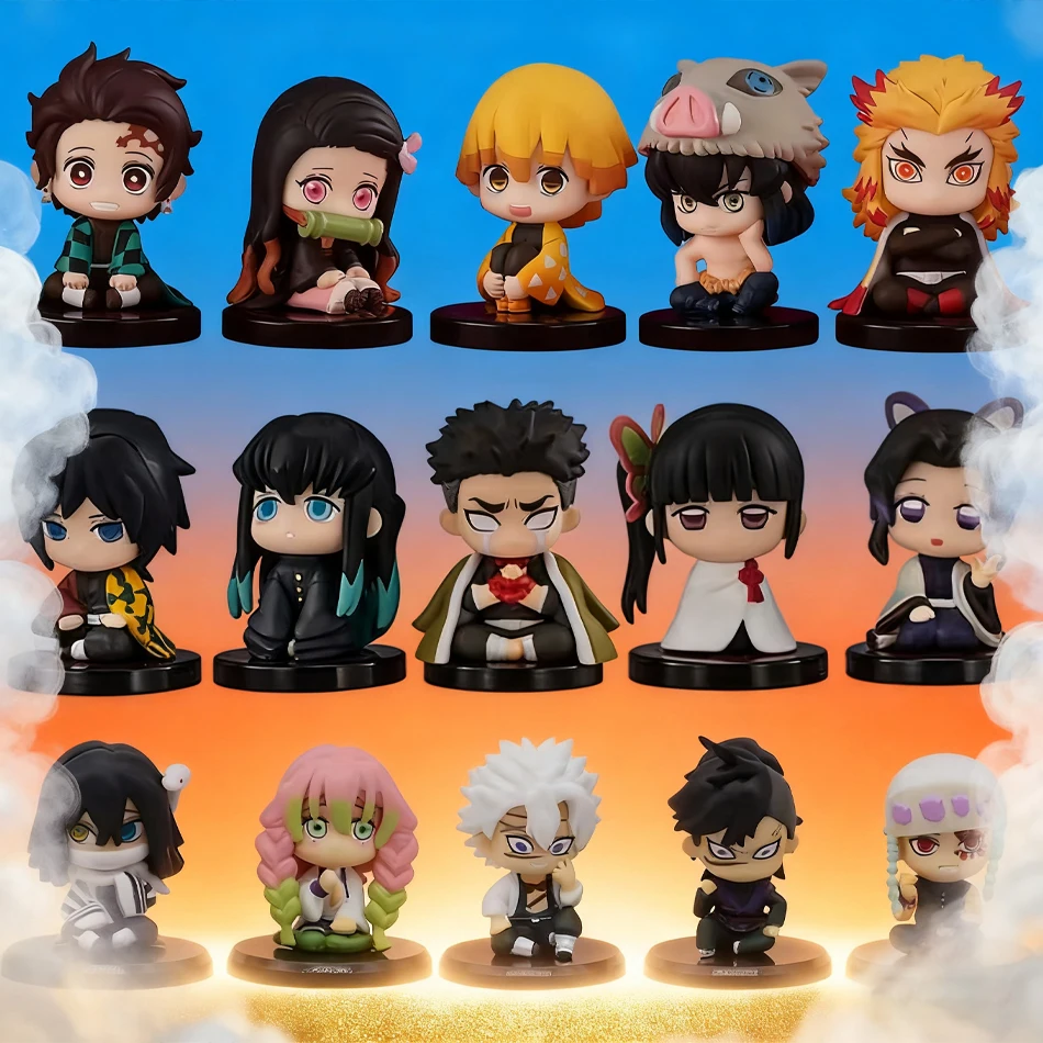 

Demon Slayer Figure Toy Anime Kimetsu no Yaiba Q Version Sitting Tanjiro Nidouzi Inosuke Zenizu PVD Figurine Model Doll Gifts