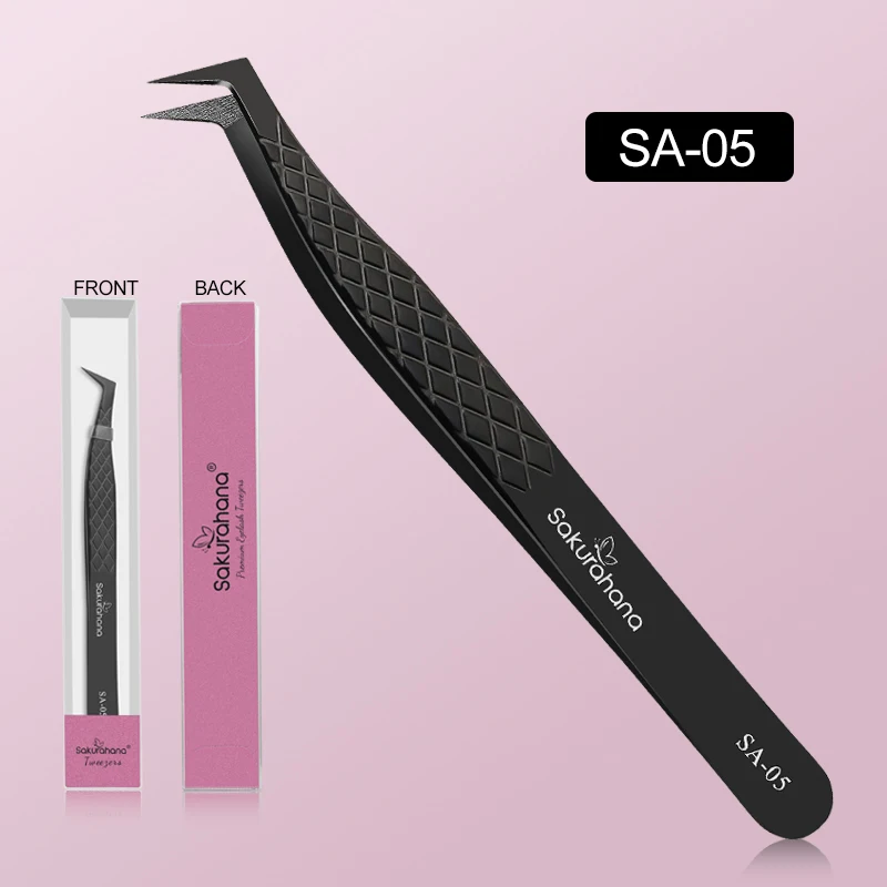 SAKURAHANA Professionelle Wimpernpinzette, schwarze Faserspitze für Wimpernverlängerungen, Mega-Volumen, Nerz-Wimpern, Werkzeug, Make-up-Künstler-Set