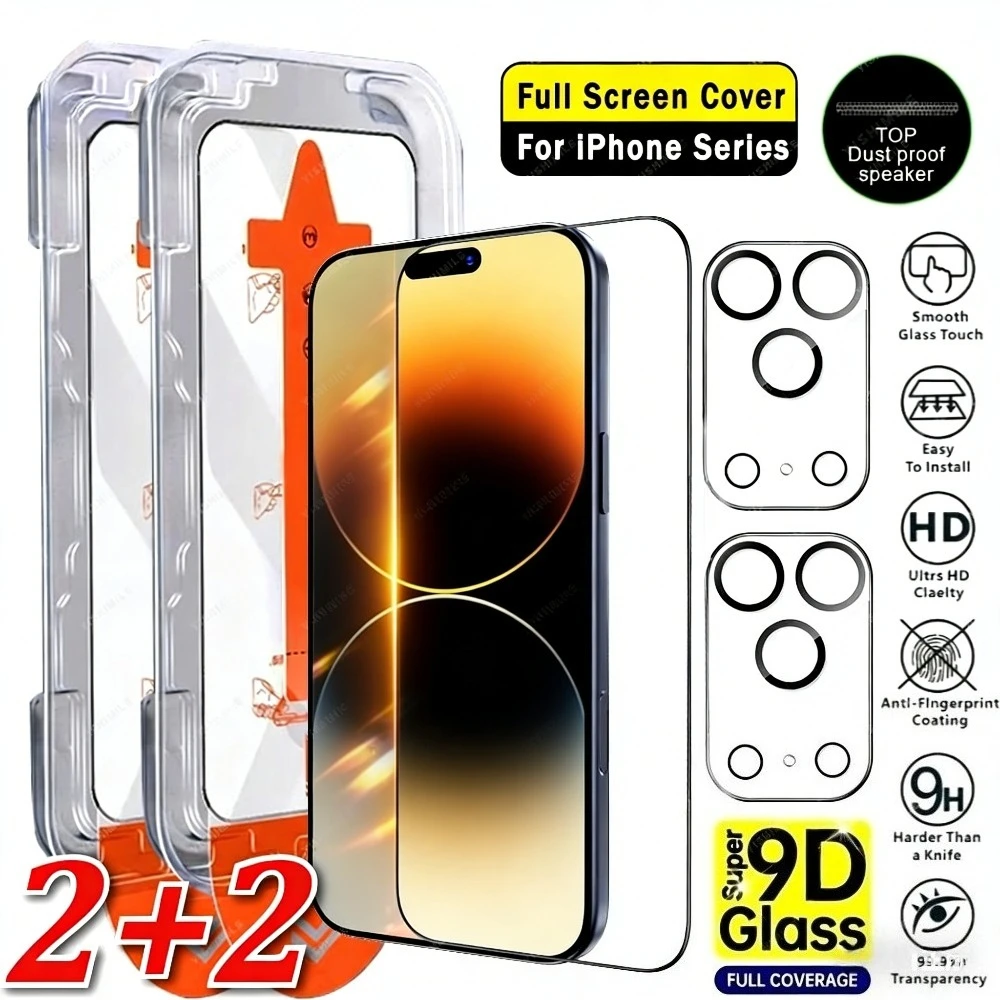 

4-in-1 Full Cover Screen Protector for iPhone 17 16 15 14 Pro Max 16 15 Plus Air 13 12 11 Pro Mini One Click Installation Glass