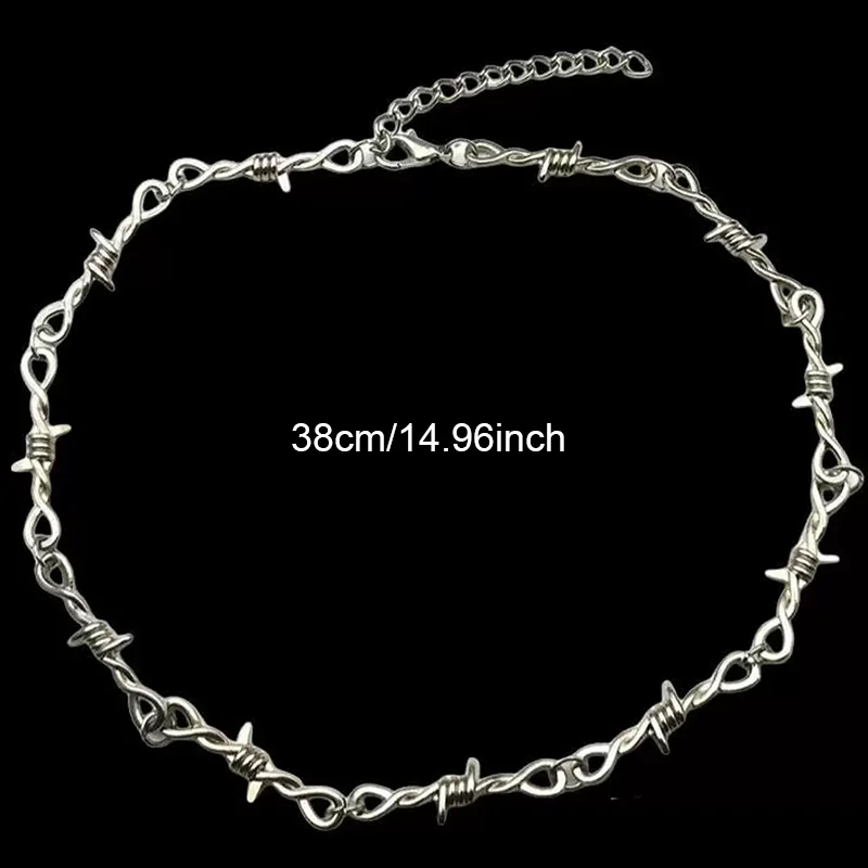 Punk Thorns Chain Necklace for Men Streetwear Barbed Wire Brambles Boys Hip Hop Harajuku Party Halloween Jewelry