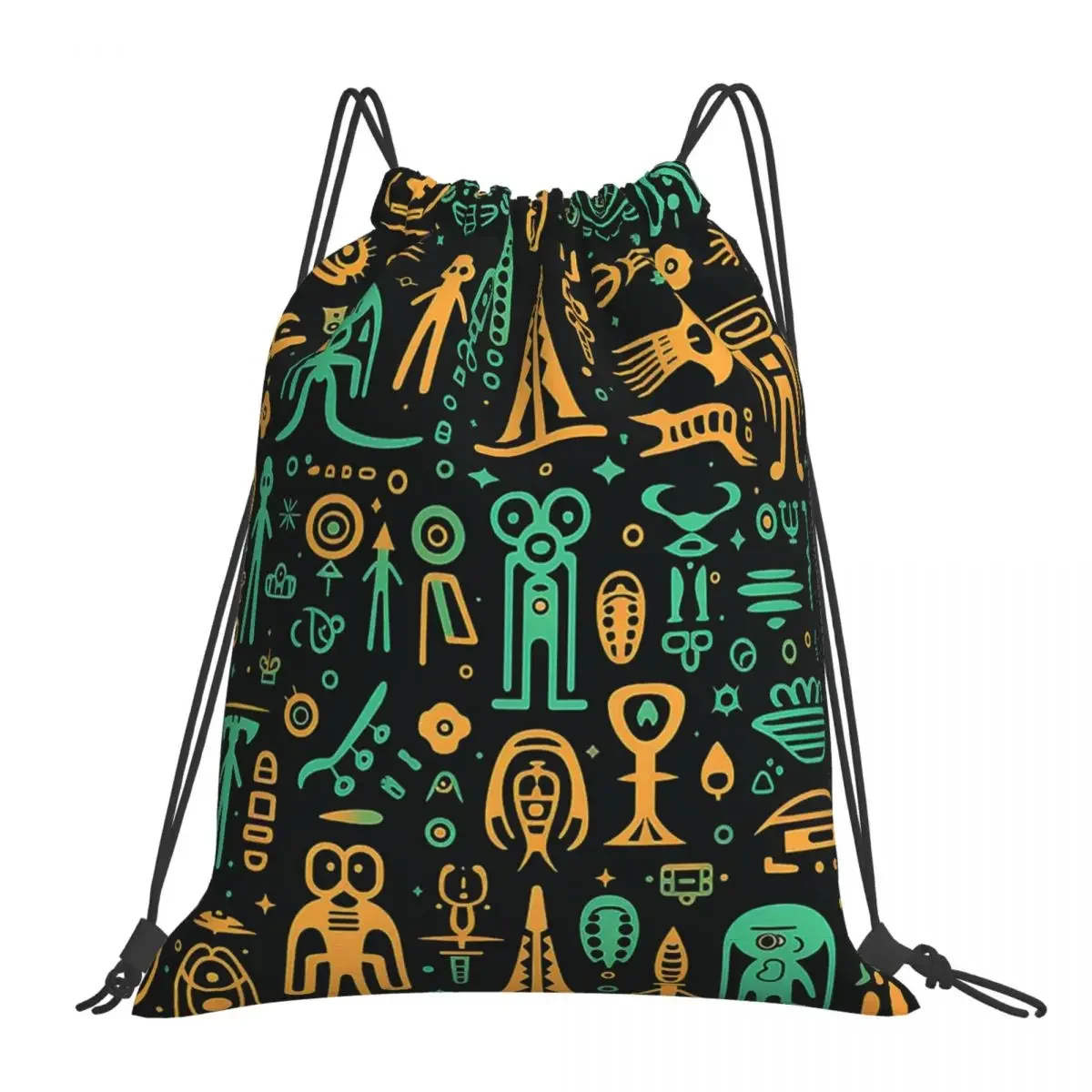 Yellow Green Alien Hieroglyphics Backpacks Portable Drawstring Bags Drawstring Bundle Pocket Sports Bag BookBag Travel School